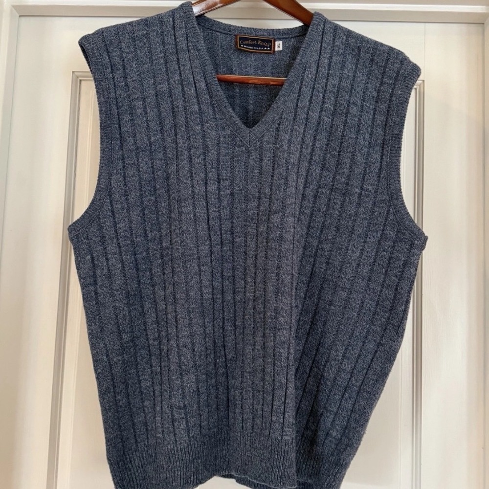 Comfort Knits Vintage Blue Ribbed V-Neck Sweater Vest XL Made in USA‎